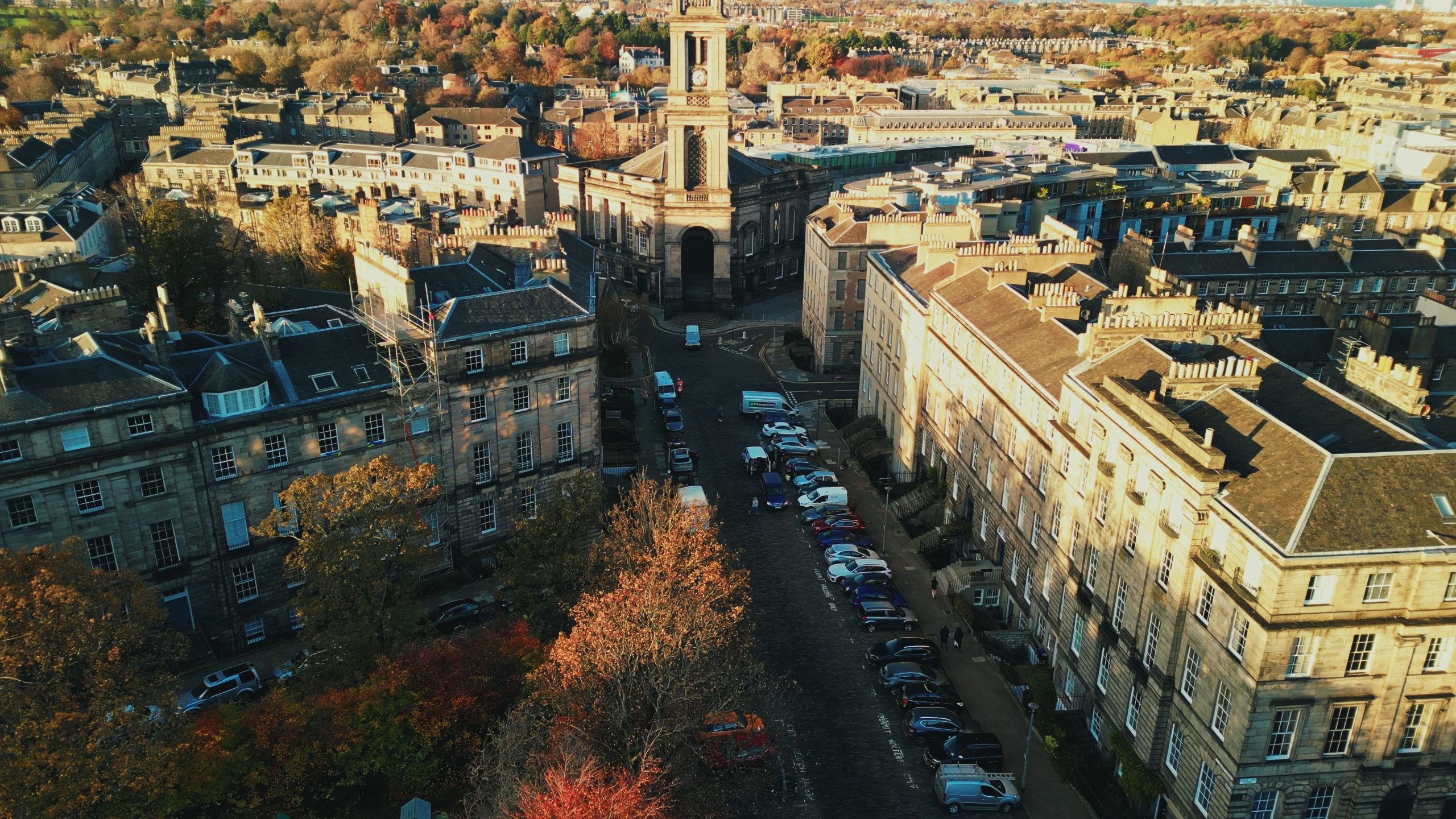 drone shot of shop in video production for Edinburgh's shop grow urban